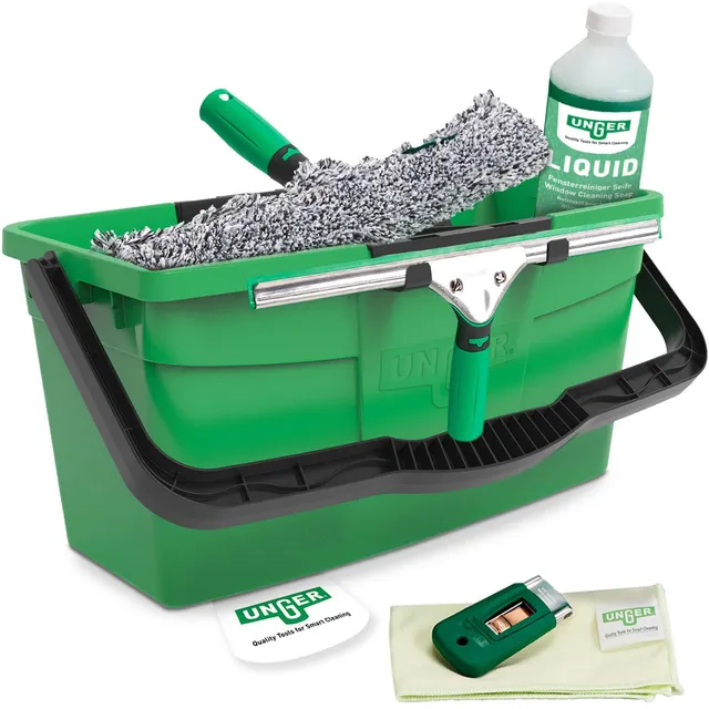unger-kit-de-nettoyage-vitres-ak015-raclette-35-cm-lave-vitres-microfibre-seau-1 image 1