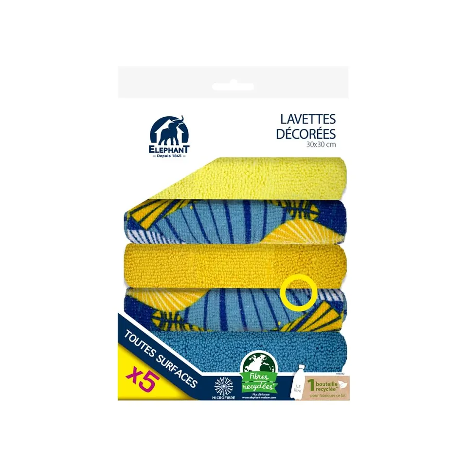 l-phant-maison-lavettes-d-cor-es-x5-microfibre-d-graissante-et-d-poussi-rante-sa image 1