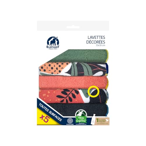 l-phant-maison-lavettes-d-cor-es-x5-microfibre-d-graissante-et-d-poussi-rante-sa image 4