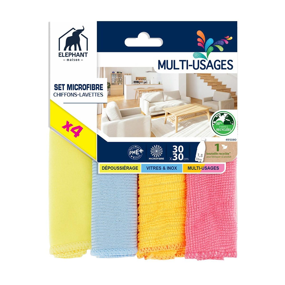 l-phant-maison-lavettes-microfibre-multi-usages-x4-pack-2-lavettes-toutes-surfac image 1